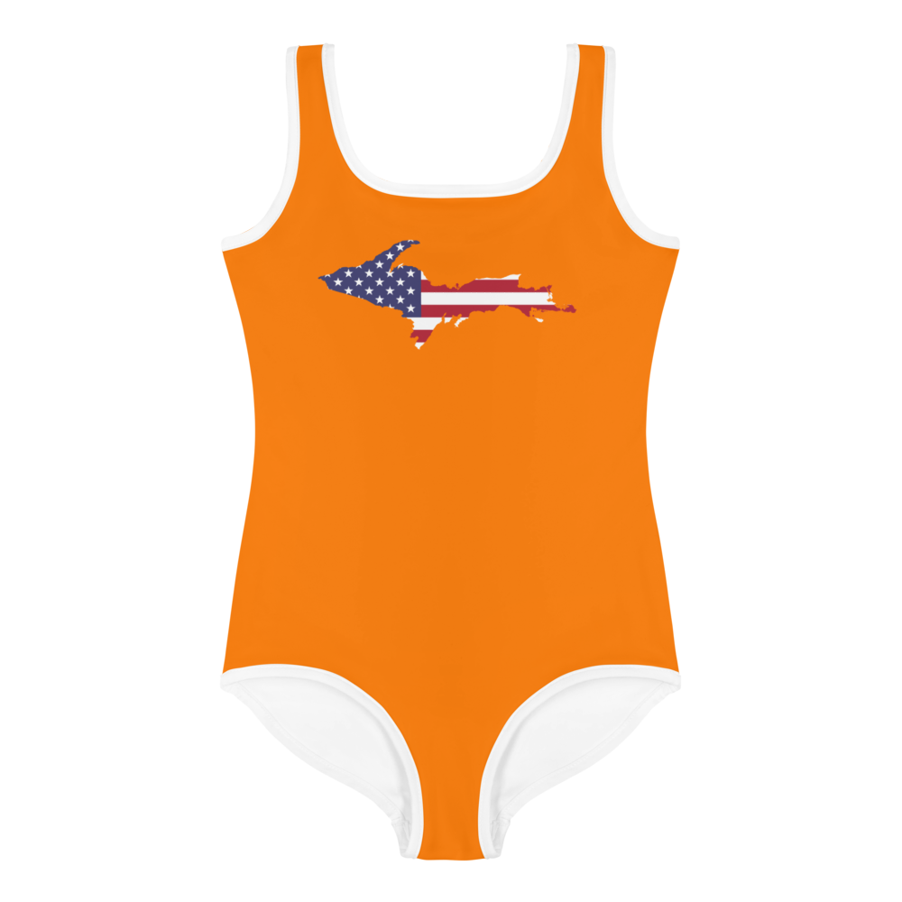 Michigan Upper Peninsula Toddler Swimsuit (w/ UP USA Flag) | Safety Orange