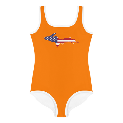 Michigan Upper Peninsula Toddler Swimsuit (w/ UP USA Flag) | Safety Orange