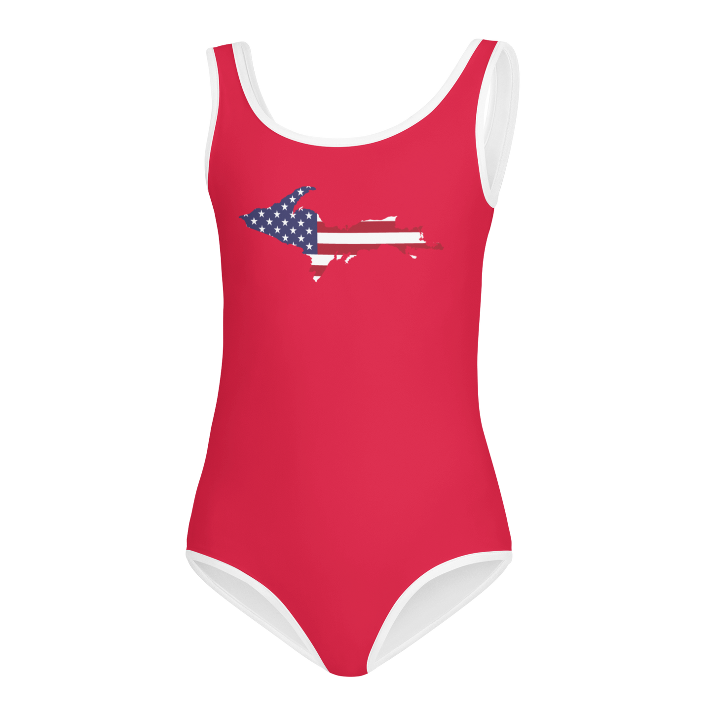 Michigan Upper Peninsula Toddler Swimsuit (w/ UP USA Flag) | Lighthouse Red