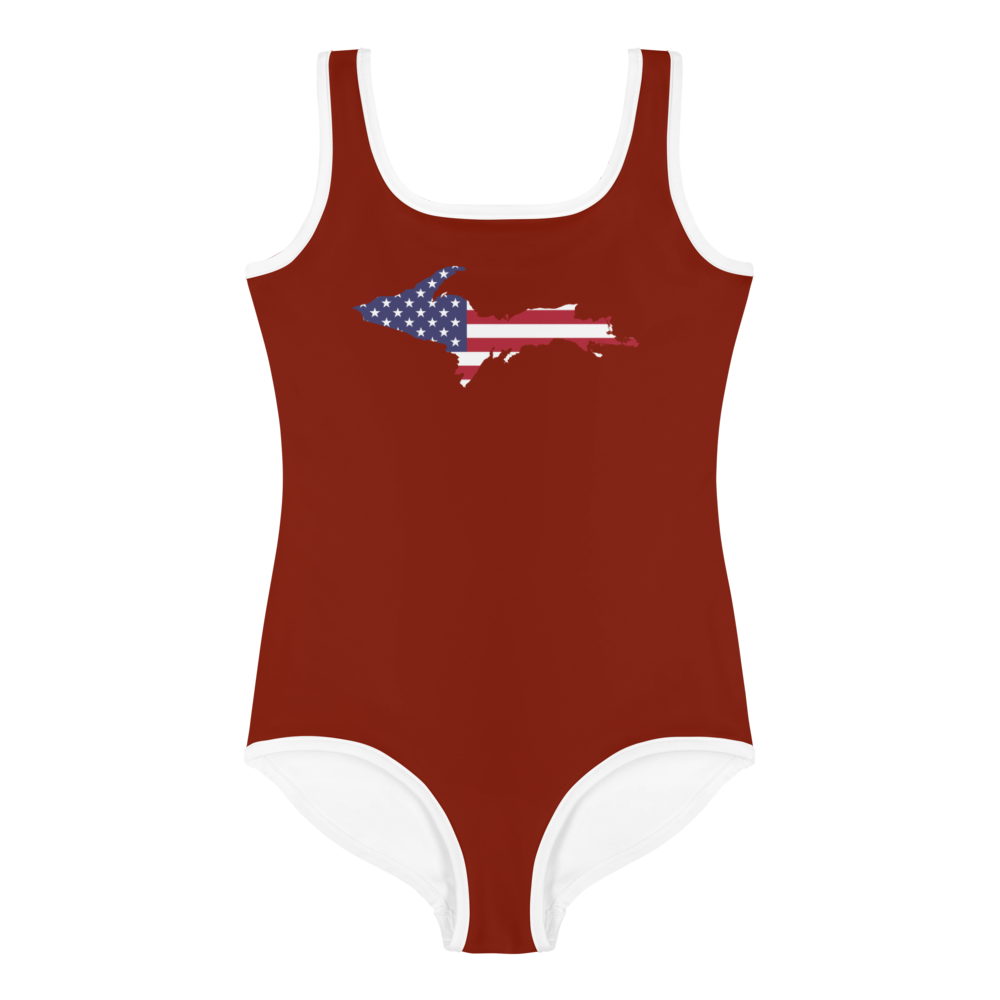 Michigan Upper Peninsula Toddler Swimsuit (w/ UP USA Flag) | Cherryland Red