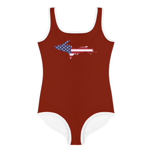 Michigan Upper Peninsula Toddler Swimsuit (w/ UP USA Flag) | Cherryland Red