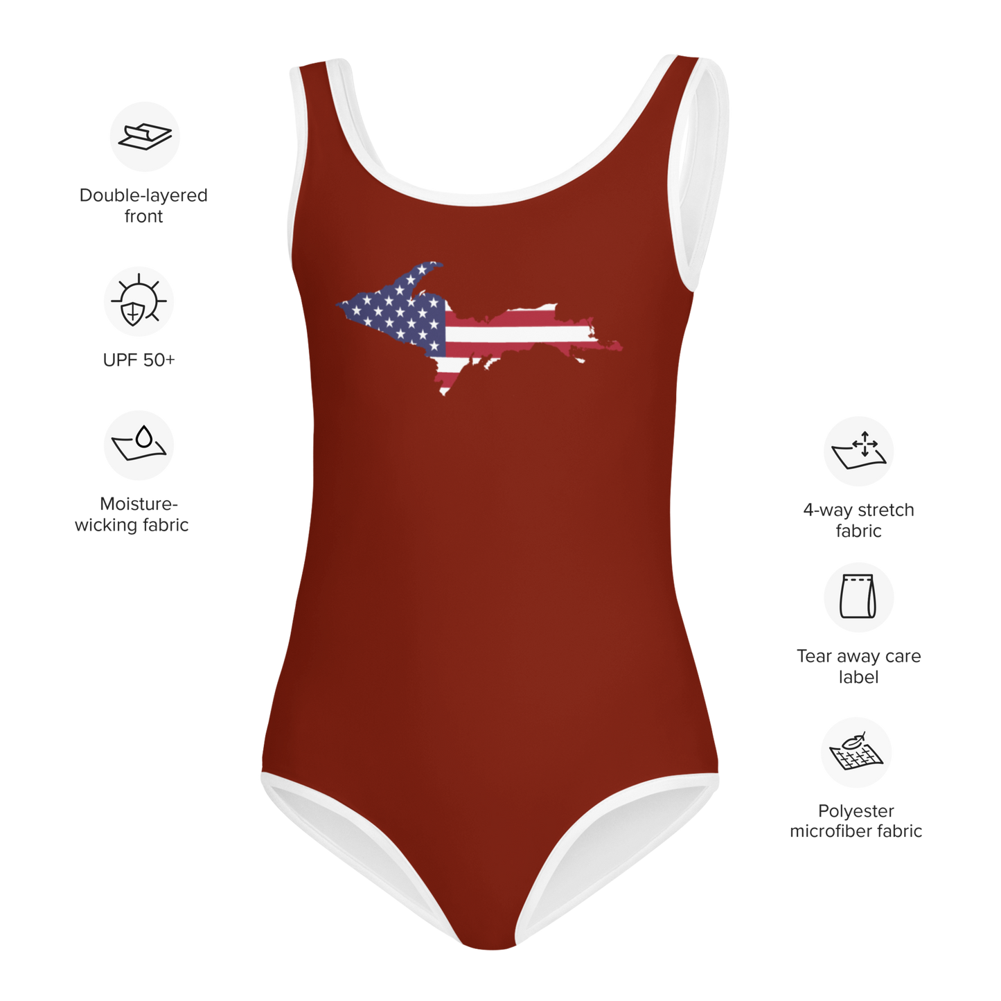 Michigan Upper Peninsula Toddler Swimsuit (w/ UP USA Flag) | Cherryland Red