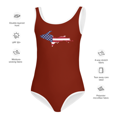 Michigan Upper Peninsula Toddler Swimsuit (w/ UP USA Flag) | Cherryland Red