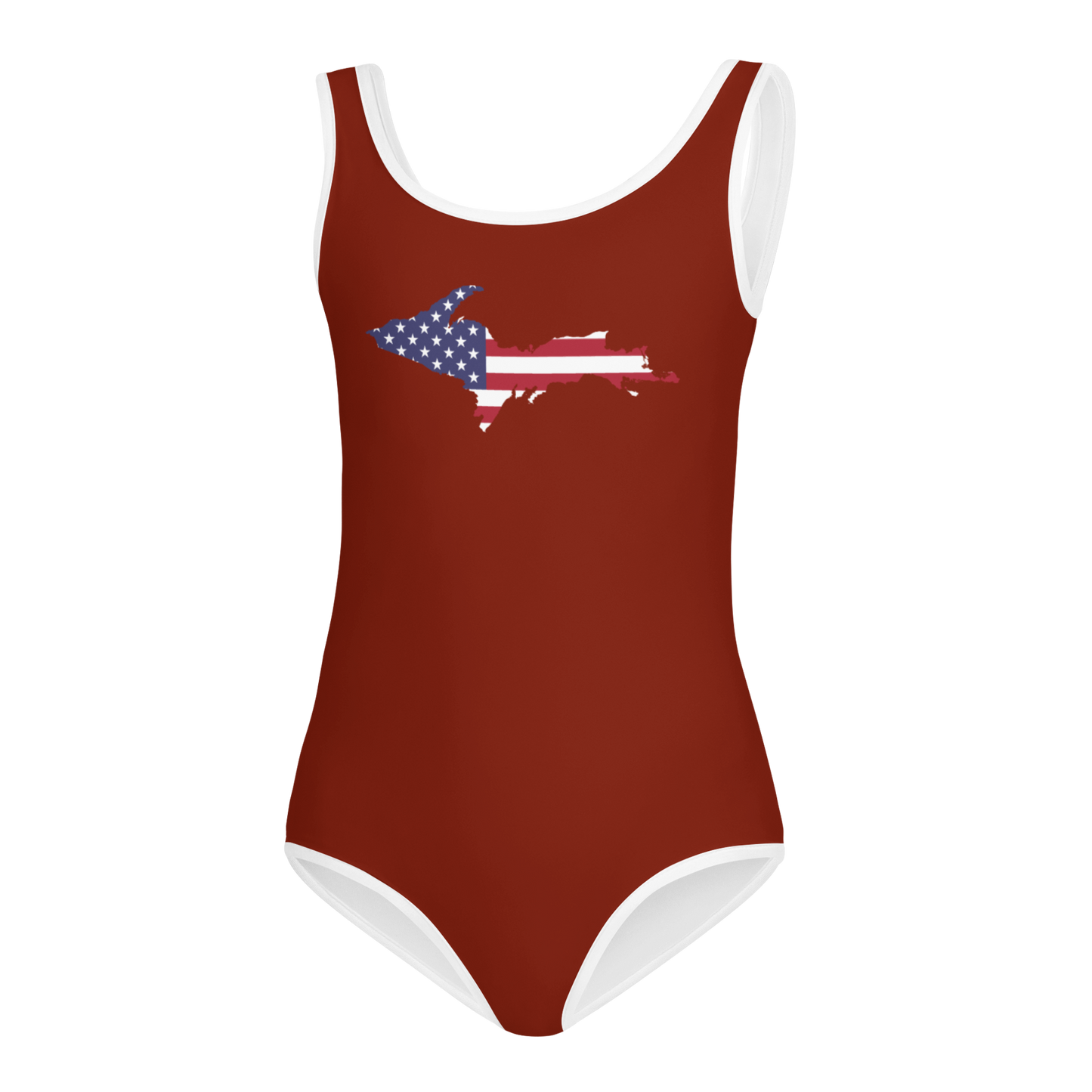 Michigan Upper Peninsula Toddler Swimsuit (w/ UP USA Flag) | Cherryland Red