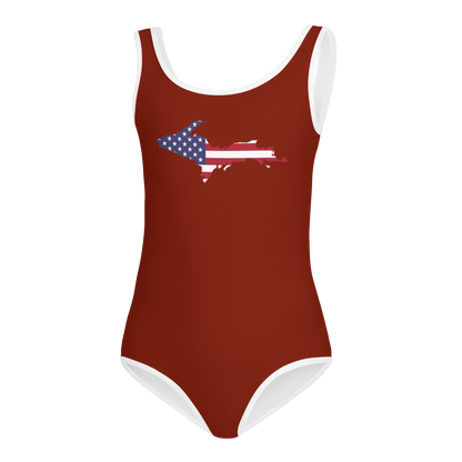 Michigan Upper Peninsula Toddler Swimsuit (w/ UP USA Flag) | Cherryland Red