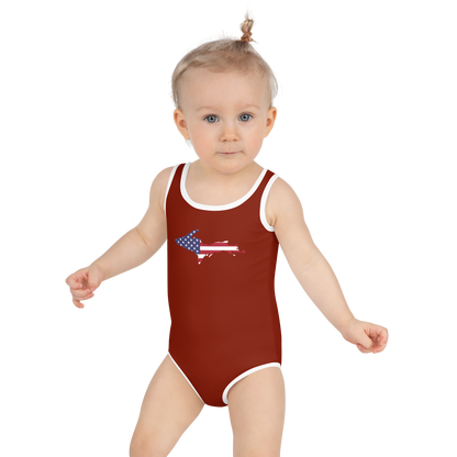 Michigan Upper Peninsula Toddler Swimsuit (w/ UP USA Flag) | Cherryland Red