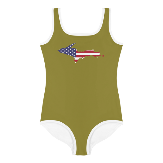 Michigan Upper Peninsula Toddler Swimsuit (w/ UP USA Flag) | Scrub Gold