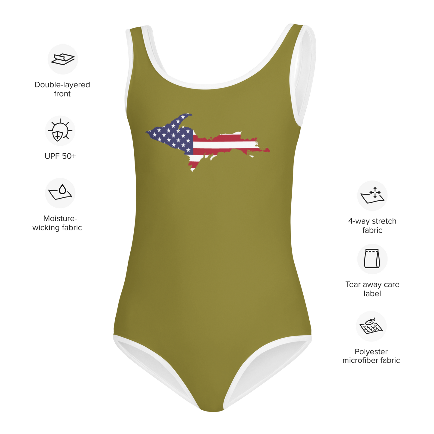 Michigan Upper Peninsula Toddler Swimsuit (w/ UP USA Flag) | Scrub Gold