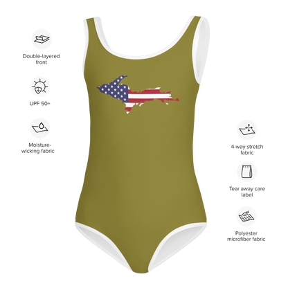 Michigan Upper Peninsula Toddler Swimsuit (w/ UP USA Flag) | Scrub Gold