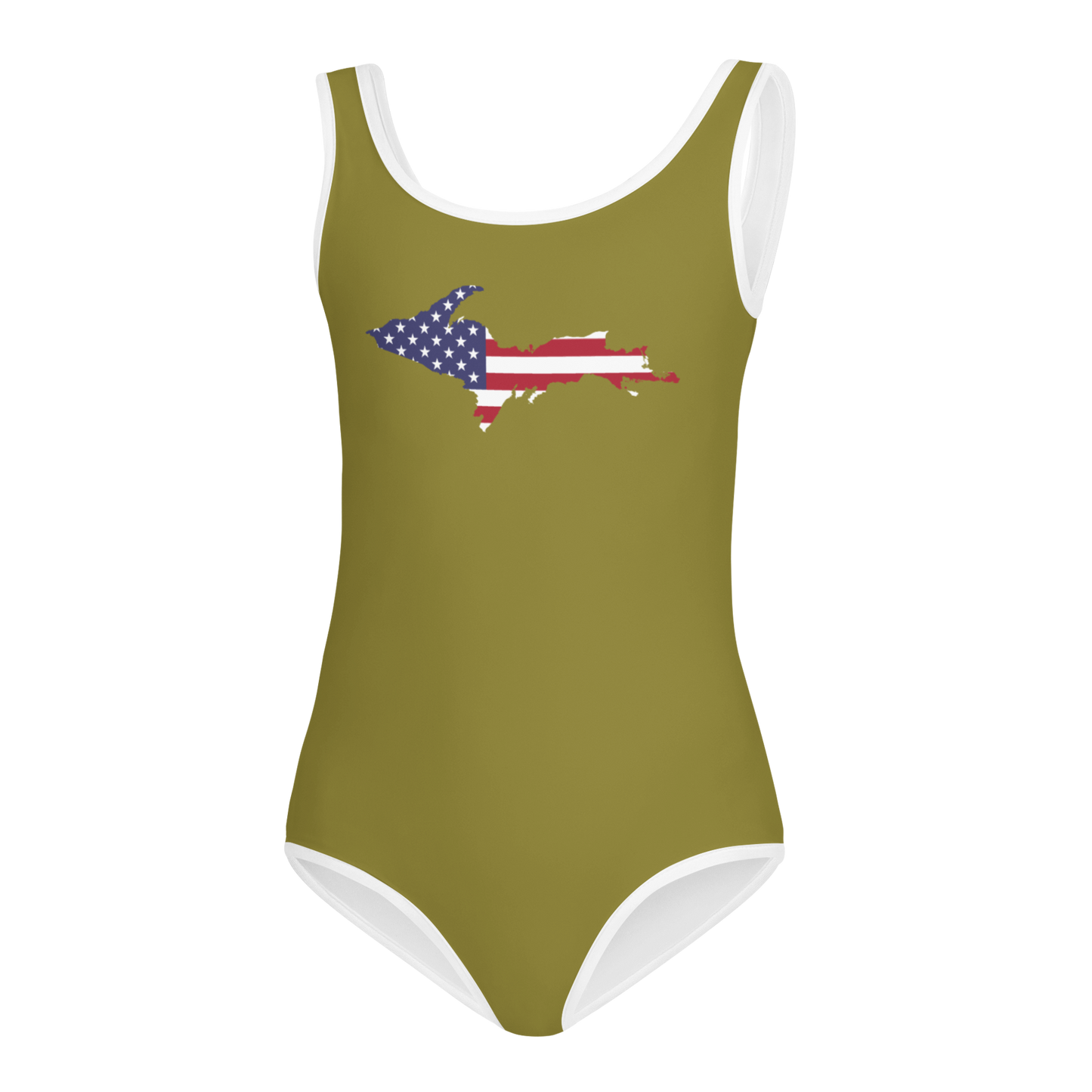 Michigan Upper Peninsula Toddler Swimsuit (w/ UP USA Flag) | Scrub Gold