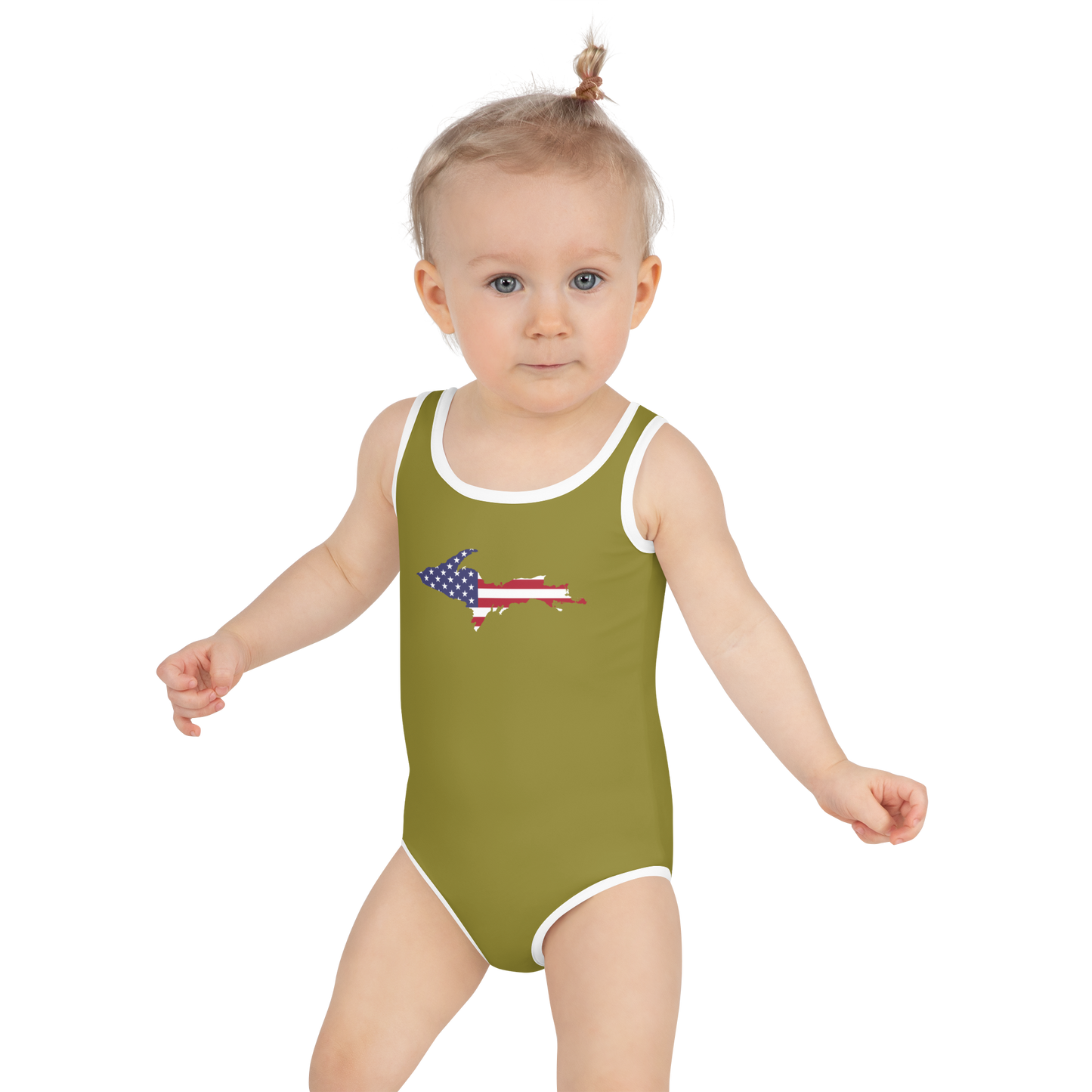 Michigan Upper Peninsula Toddler Swimsuit (w/ UP USA Flag) | Scrub Gold