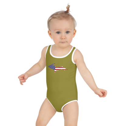 Michigan Upper Peninsula Toddler Swimsuit (w/ UP USA Flag) | Scrub Gold