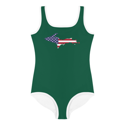 Michigan Upper Peninsula Toddler Swimsuit (w/ UP USA Flag) | Superior Green