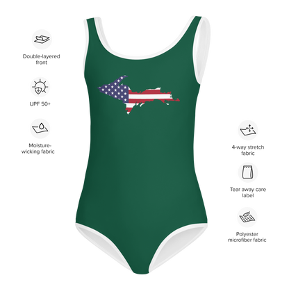 Michigan Upper Peninsula Toddler Swimsuit (w/ UP USA Flag) | Superior Green