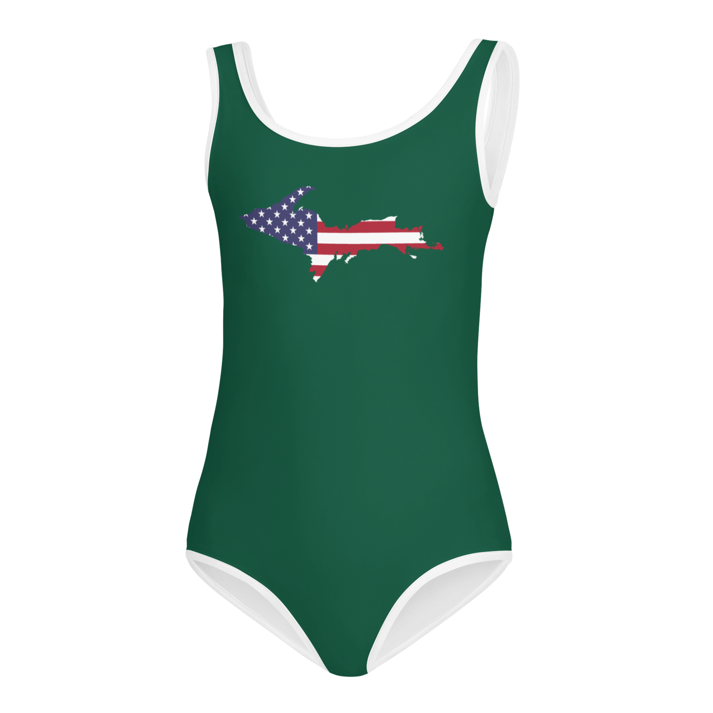 Michigan Upper Peninsula Toddler Swimsuit (w/ UP USA Flag) | Superior Green