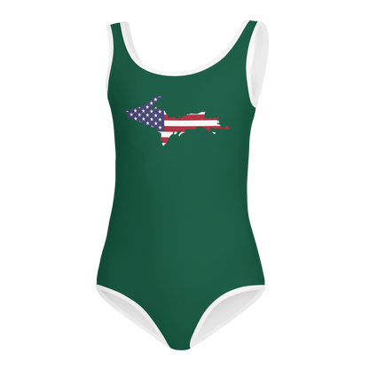 Michigan Upper Peninsula Toddler Swimsuit (w/ UP USA Flag) | Superior Green