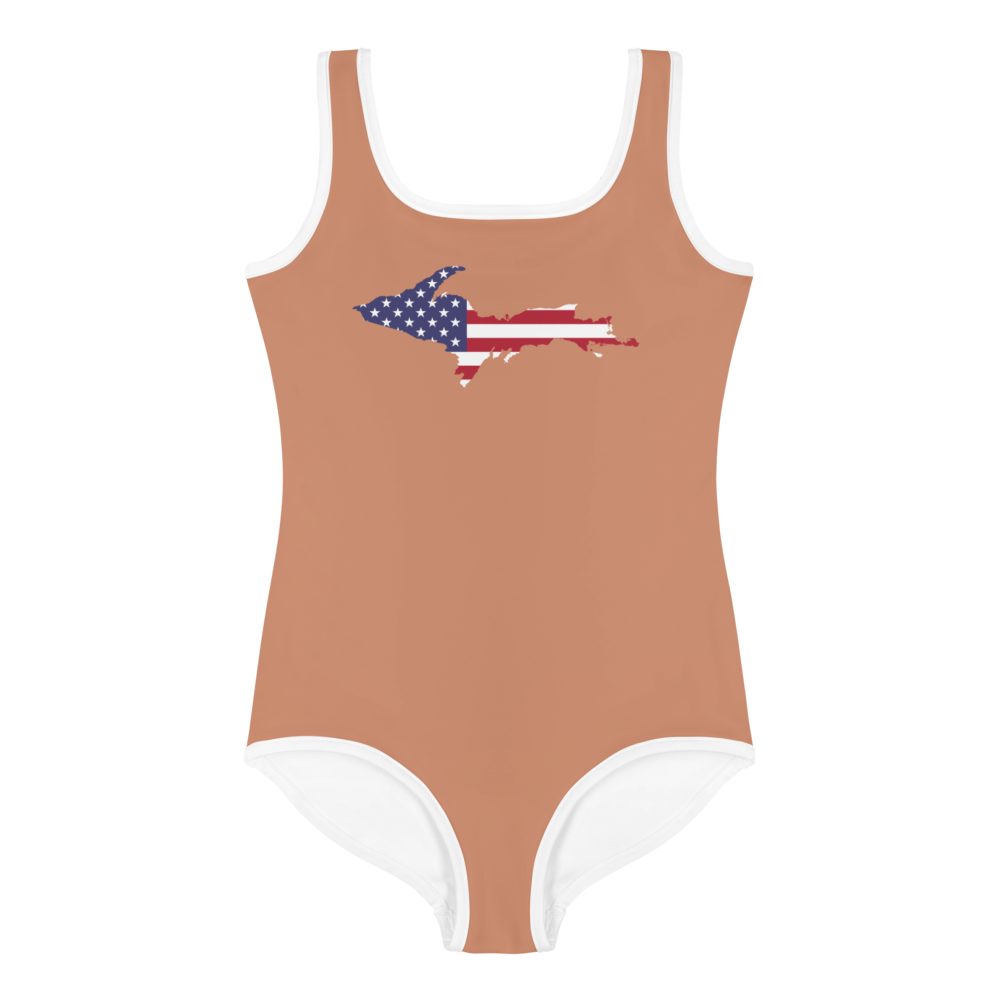 Michigan Upper Peninsula Toddler Swimsuit (w/ UP USA Flag) | Copper Color