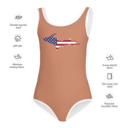 Michigan Upper Peninsula Toddler Swimsuit (w/ UP USA Flag) | Copper Color