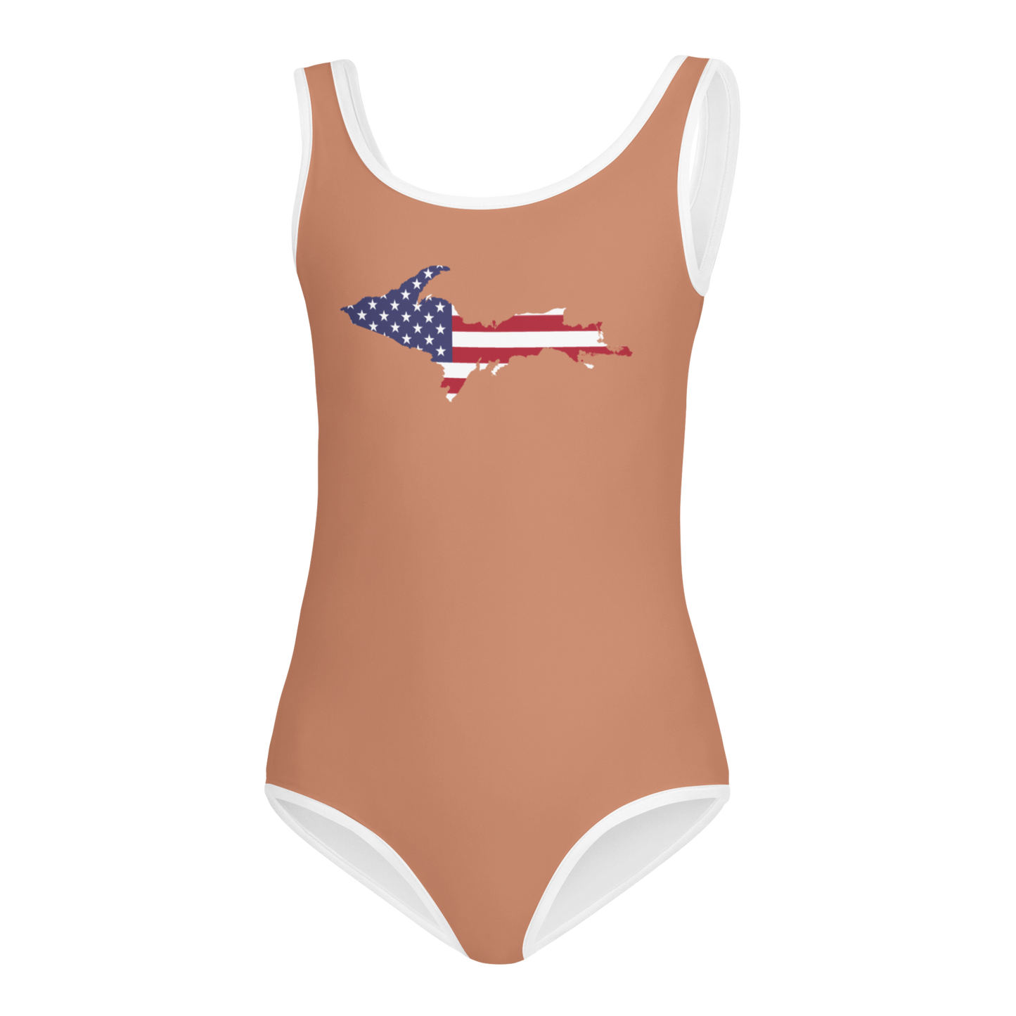 Michigan Upper Peninsula Toddler Swimsuit (w/ UP USA Flag) | Copper Color