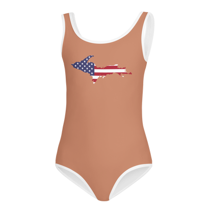 Michigan Upper Peninsula Toddler Swimsuit (w/ UP USA Flag) | Copper Color