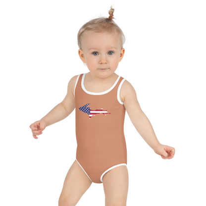 Michigan Upper Peninsula Toddler Swimsuit (w/ UP USA Flag) | Copper Color