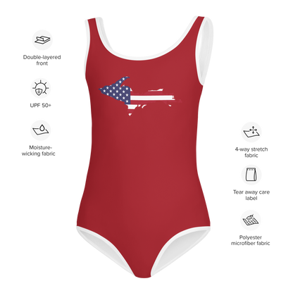 Michigan Upper Peninsula Toddler Swimsuit (w/ UP USA Flag) | Thimbleberry Red