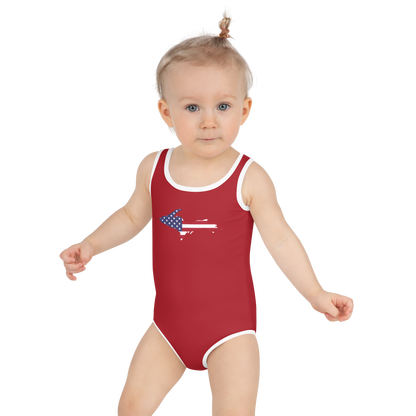 Michigan Upper Peninsula Toddler Swimsuit (w/ UP USA Flag) | Thimbleberry Red