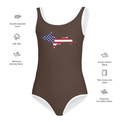 Michigan Upper Peninsula Toddler Swimsuit (w/ UP USA Flag) | Hickory Color