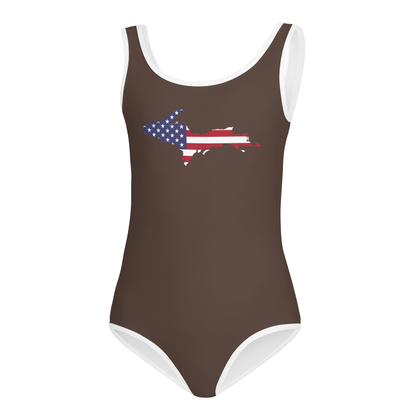 Michigan Upper Peninsula Toddler Swimsuit (w/ UP USA Flag) | Hickory Color