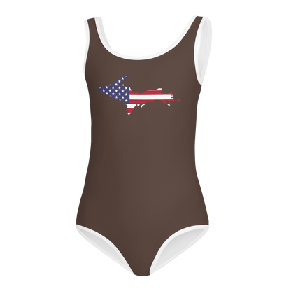 Michigan Upper Peninsula Toddler Swimsuit (w/ UP USA Flag) | Hickory Color