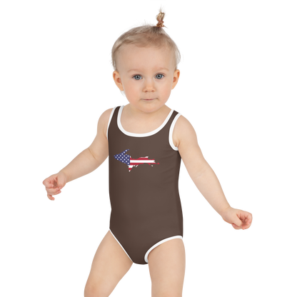 Michigan Upper Peninsula Toddler Swimsuit (w/ UP USA Flag) | Hickory Color