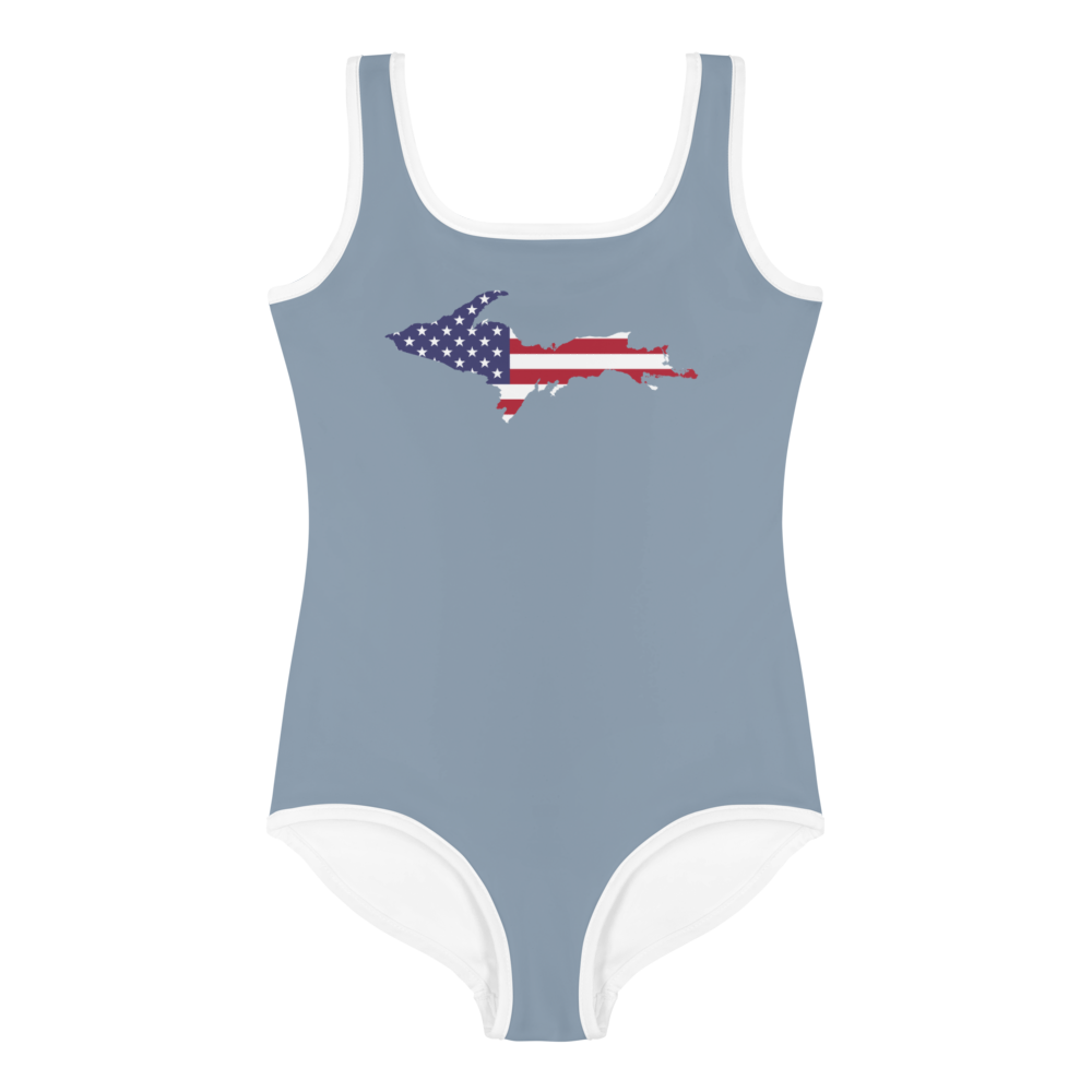 Michigan Upper Peninsula Toddler Swimsuit (w/ UP USA Flag) | B-24 Grey