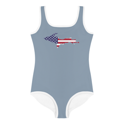 Michigan Upper Peninsula Toddler Swimsuit (w/ UP USA Flag) | B-24 Grey