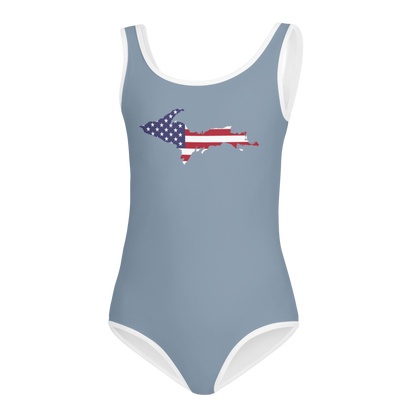 Michigan Upper Peninsula Toddler Swimsuit (w/ UP USA Flag) | B-24 Grey