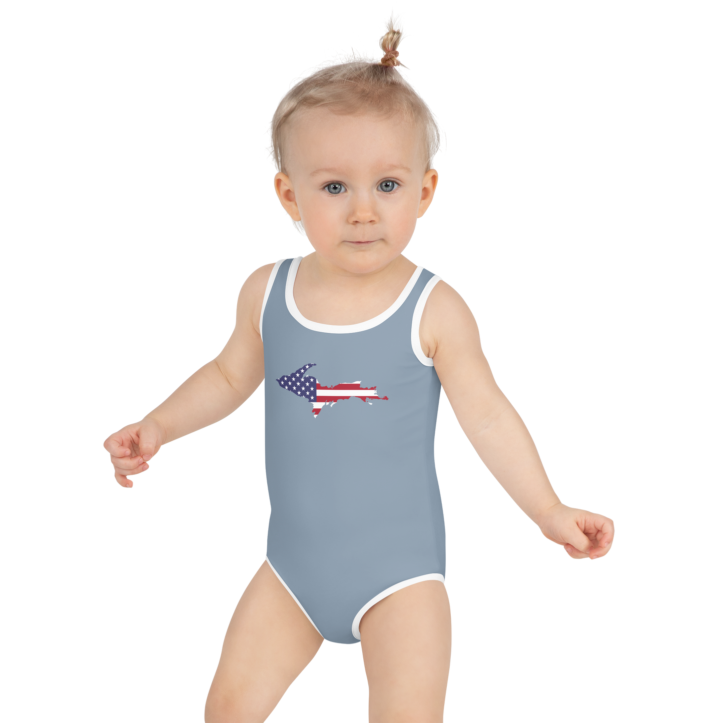 Michigan Upper Peninsula Toddler Swimsuit (w/ UP USA Flag) | B-24 Grey