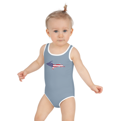 Michigan Upper Peninsula Toddler Swimsuit (w/ UP USA Flag) | B-24 Grey