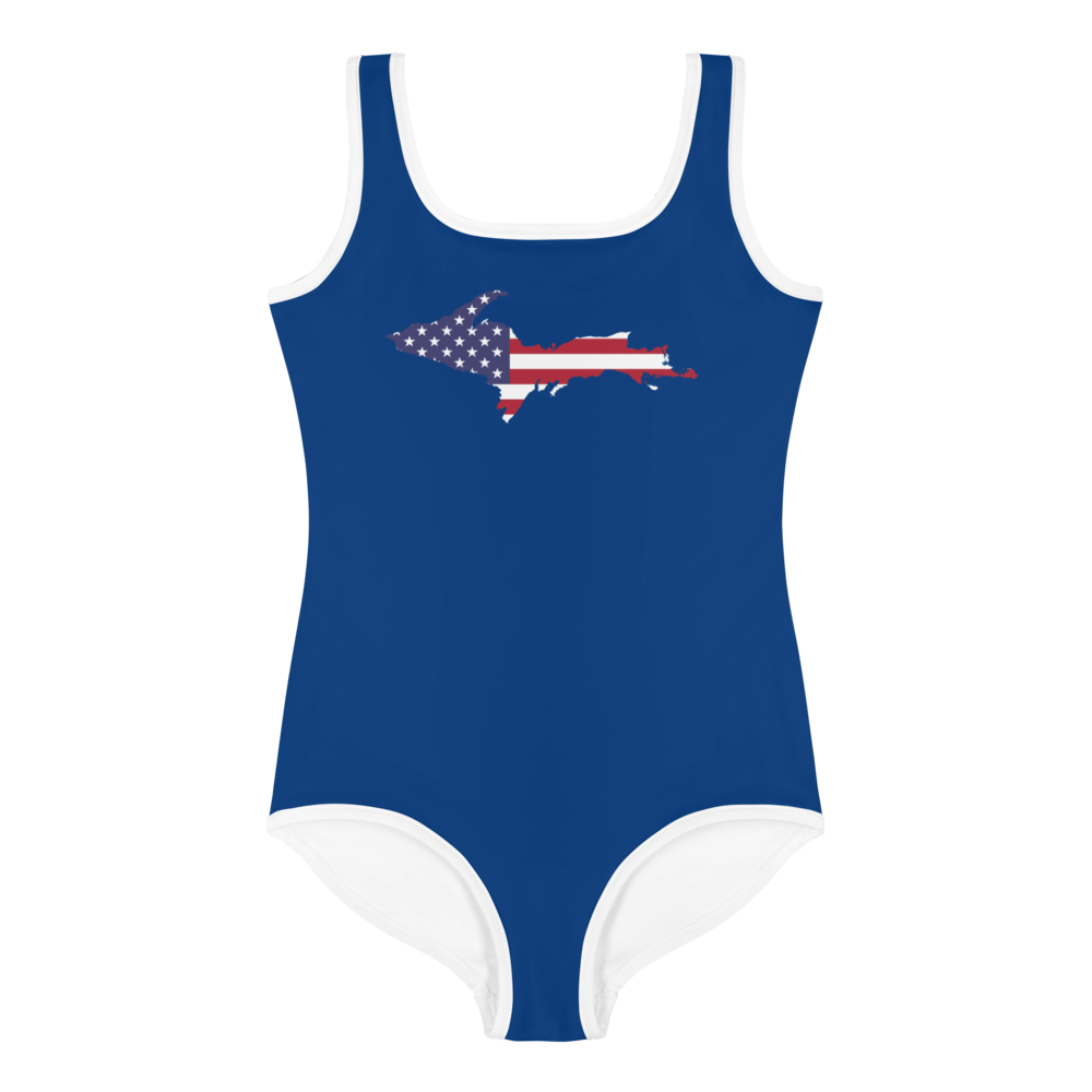 Michigan Upper Peninsula Toddler Swimsuit (w/ UP USA Flag) | Dearborn Blue