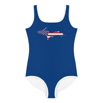 Michigan Upper Peninsula Toddler Swimsuit (w/ UP USA Flag) | Dearborn Blue