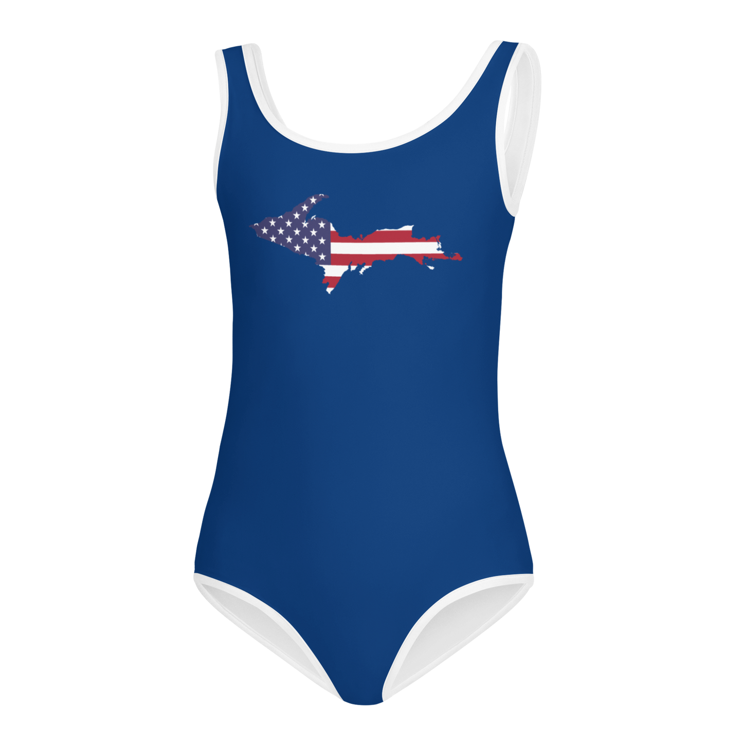 Michigan Upper Peninsula Toddler Swimsuit (w/ UP USA Flag) | Dearborn Blue