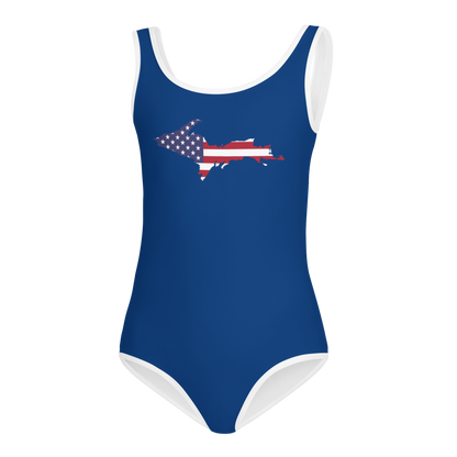 Michigan Upper Peninsula Toddler Swimsuit (w/ UP USA Flag) | Dearborn Blue