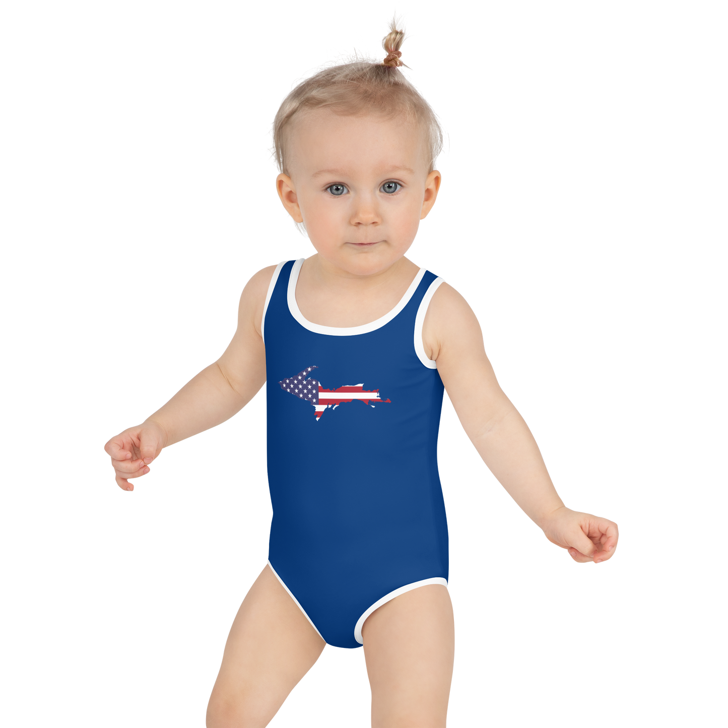 Michigan Upper Peninsula Toddler Swimsuit (w/ UP USA Flag) | Dearborn Blue