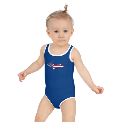 Michigan Upper Peninsula Toddler Swimsuit (w/ UP USA Flag) | Dearborn Blue