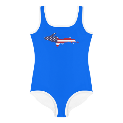 Michigan Upper Peninsula Toddler Swimsuit (w/ UP USA Flag) | Motor Town Blue