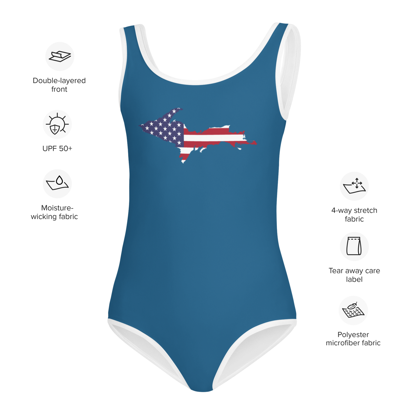 Michigan Upper Peninsula Toddler Swimsuit (w/ UP USA Flag) | Blueberry