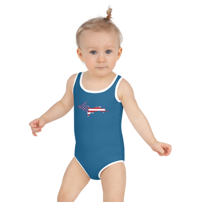 Michigan Upper Peninsula Toddler Swimsuit (w/ UP USA Flag) | Blueberry