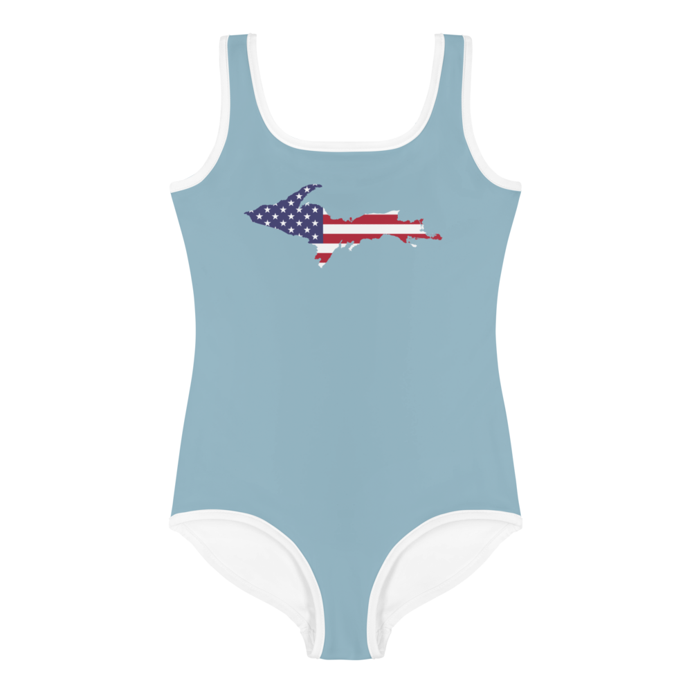 Michigan Upper Peninsula Toddler Swimsuit (w/ UP USA Flag) | Opal Blue