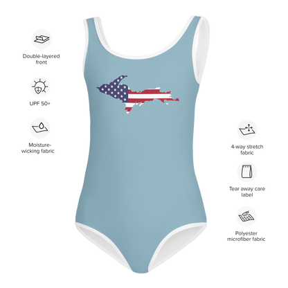 Michigan Upper Peninsula Toddler Swimsuit (w/ UP USA Flag) | Opal Blue