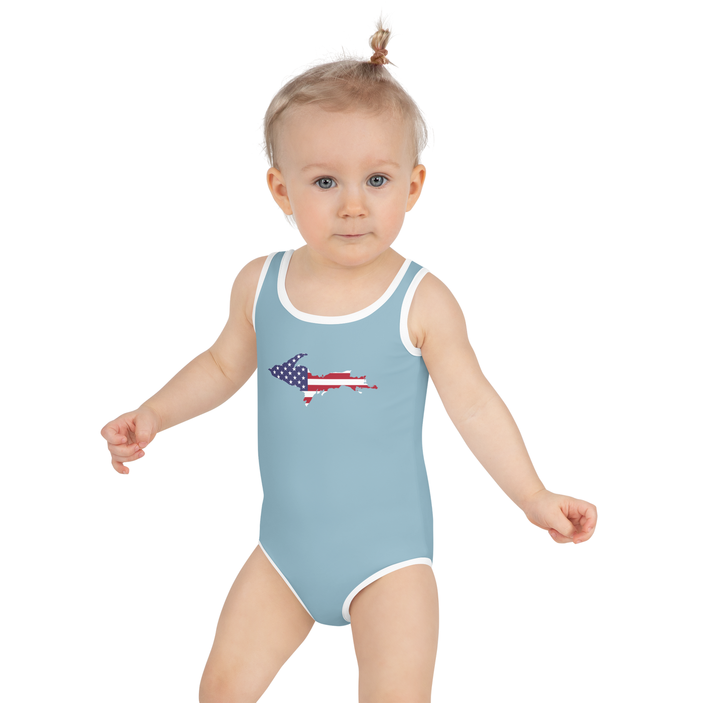 Michigan Upper Peninsula Toddler Swimsuit (w/ UP USA Flag) | Opal Blue