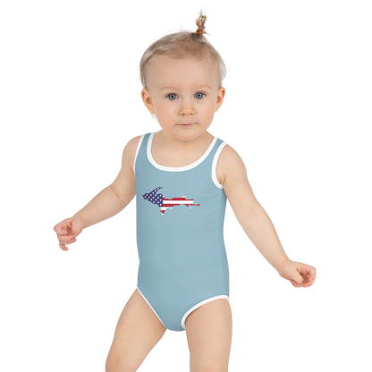 Michigan Upper Peninsula Toddler Swimsuit (w/ UP USA Flag) | Opal Blue