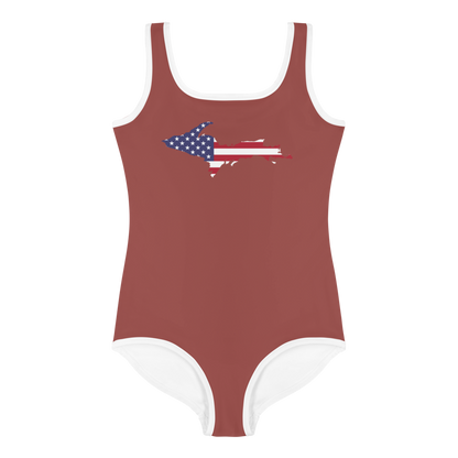 Michigan Upper Peninsula Toddler Swimsuit (w/ UP USA Flag) | Ore Dock Red